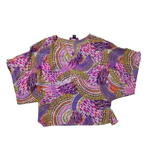 Peck & Peck women's funky dopamine blouse sheer paisley pink Size XL cover up - Picture 1 of 8